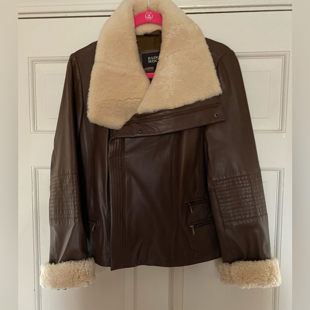 Genuine leather and shearling moto jacket